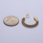 14K Gold Filled Blue Micro Paved CZ C Shaped Hoop Studs