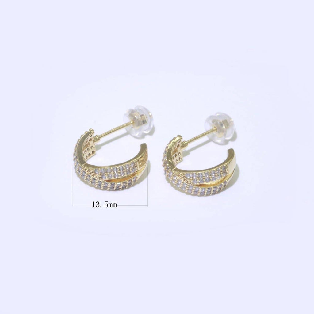 Dainty Gold Hoop Earring Micro Pave Hoop Stud Earring
