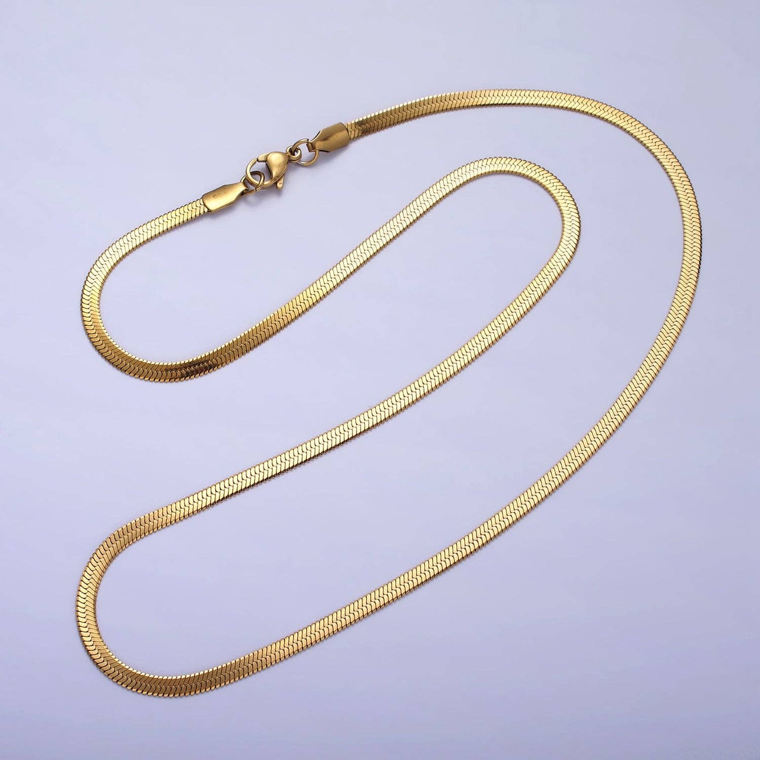Dainty 2.5mm Gold Herringbone Snake Chain Necklace