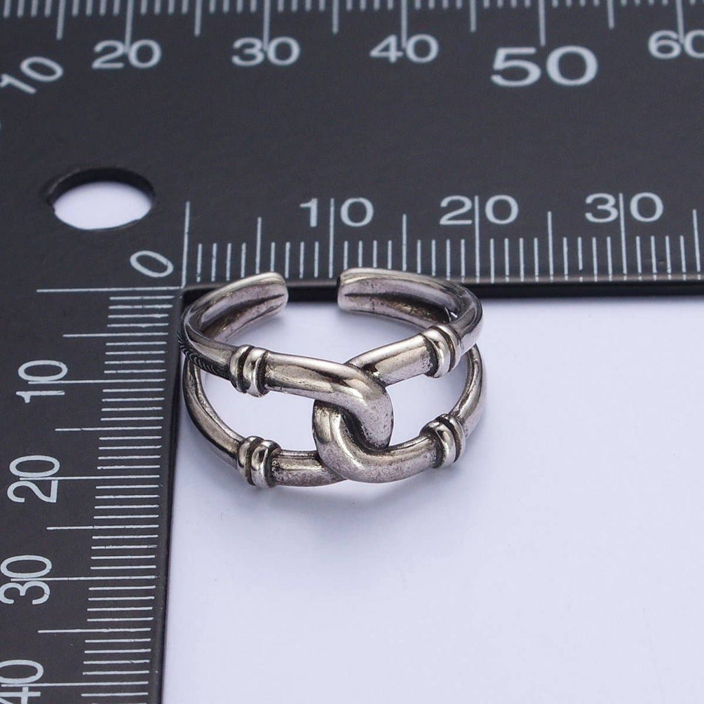 Antique Silver Connecting Tube Adjustable Silver Double Band Ring