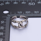 Antique Silver Connecting Tube Adjustable Silver Double Band Ring