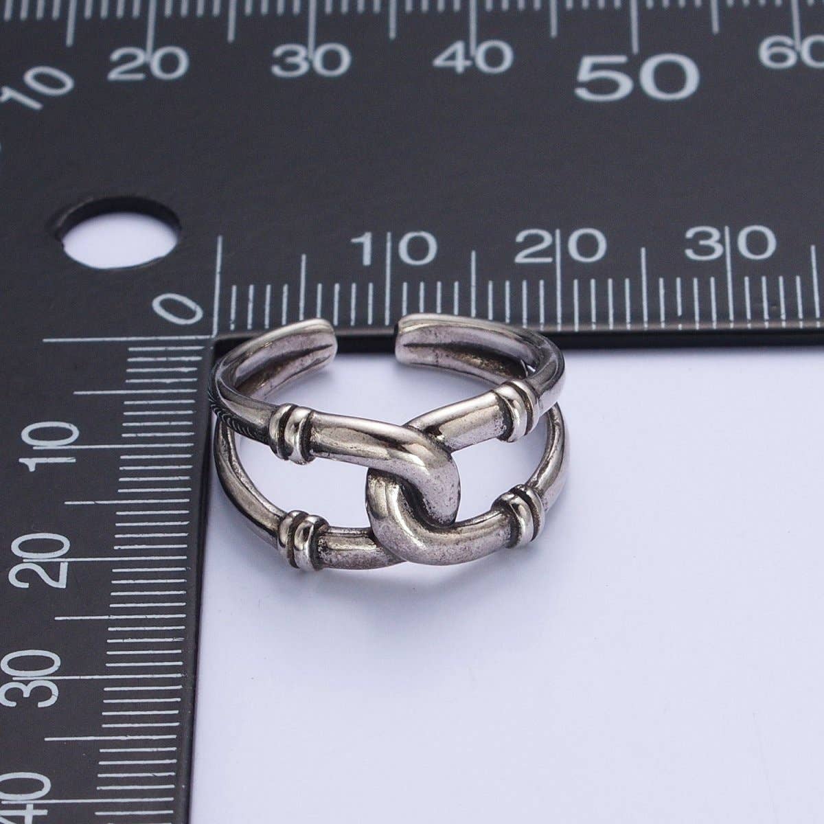 Antique Silver Connecting Tube Adjustable Silver Double Band Ring
