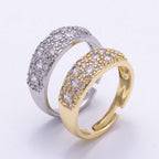 16K Gold Filled Micro Paved CZ Cluster Wide Dome Adjustable Ring in Silver