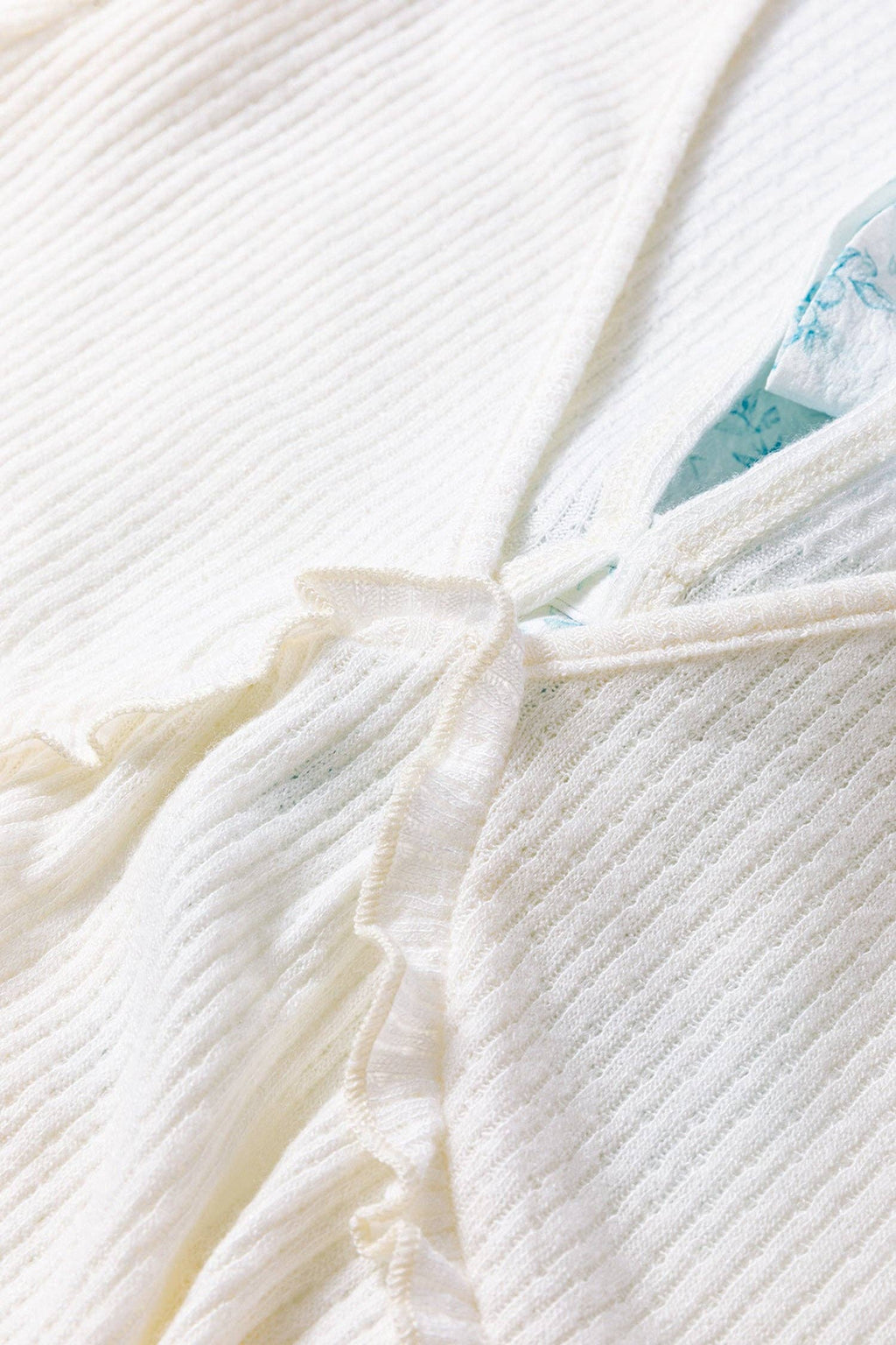 Floral Bow Tie Back Bubble Sleeve Peplum Top: White