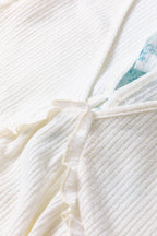 Floral Bow Tie Back Bubble Sleeve Peplum Top: White