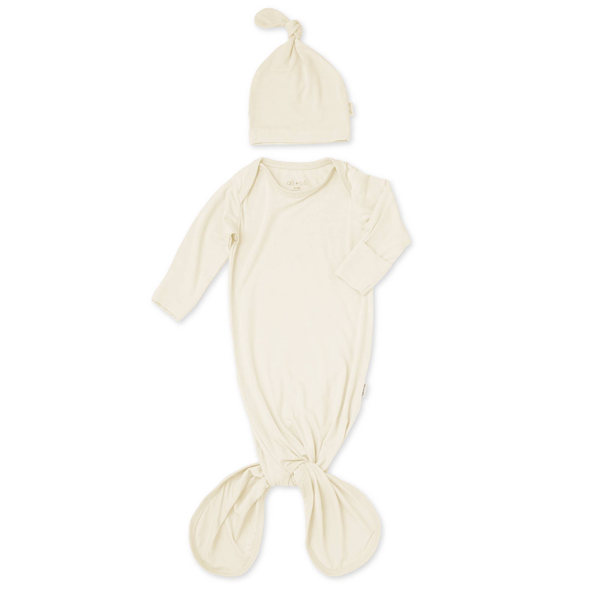 Bamboo Knotted Baby Gown/Beanie Ivory