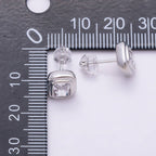 16K Gold Filled 10mm Clear CZ Baguette Bezel Stud Earrings in Silver
