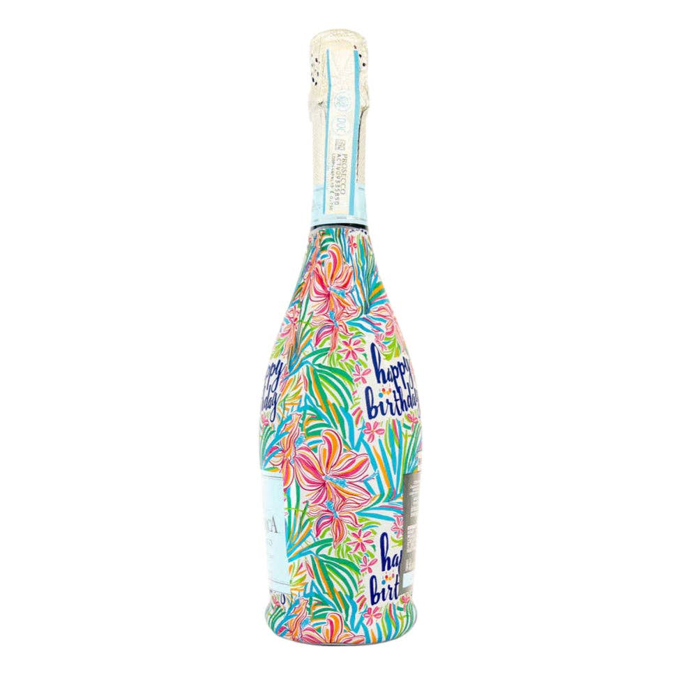 Bottle Wrap Happy Birthday Floral - Prosecco Collection