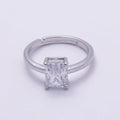16K Gold Filled Baguette CZ Solitaire Adjustable Ring in Silver