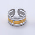 Stainless Steel Mixed Metal Wide Croissant Triple Band Ring