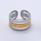 Stainless Steel Mixed Metal Wide Croissant Triple Band Ring