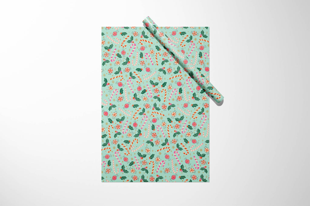 Christmas Candy Canes Wrapping Paper - 3 Sheet Roll