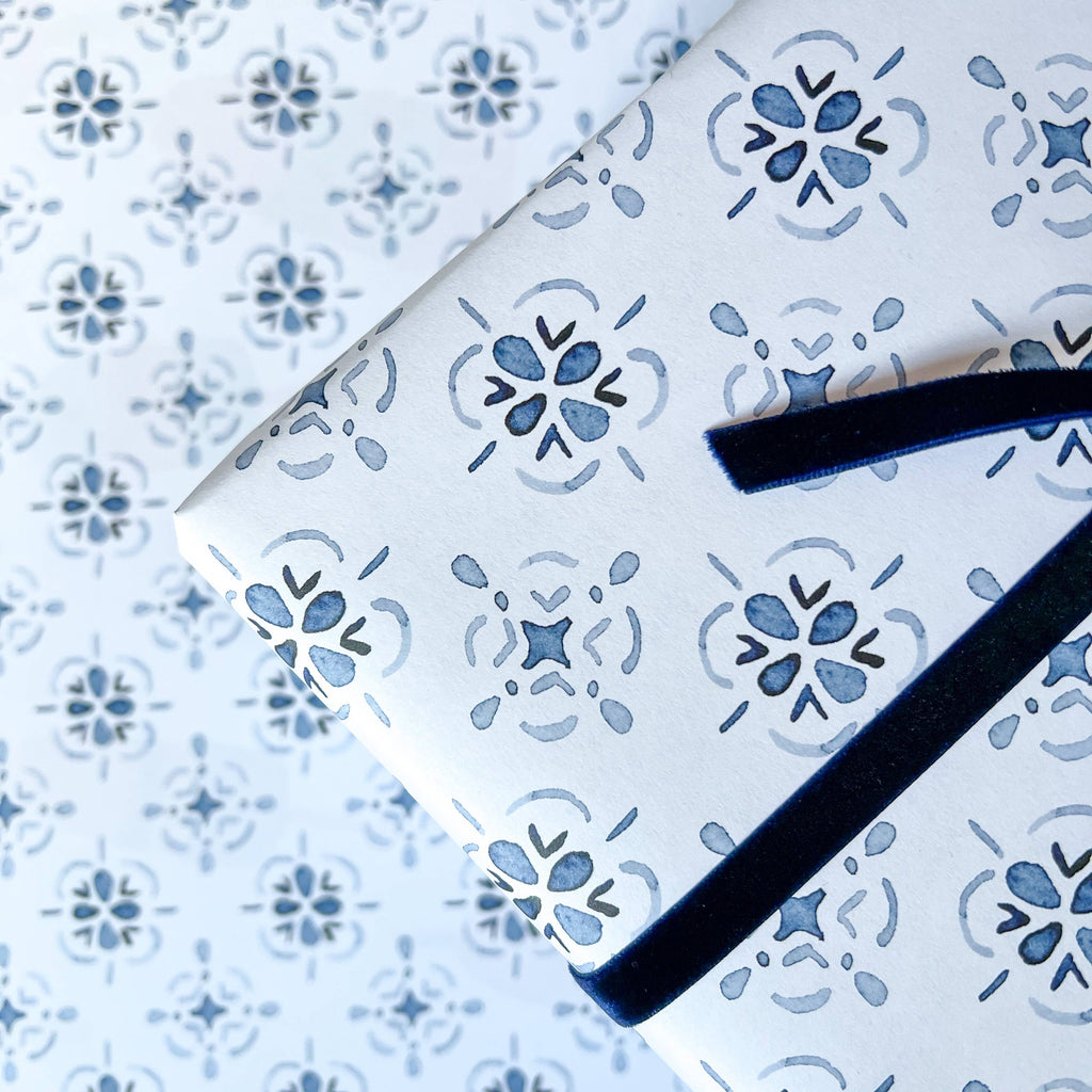 Blue Watercolor Medallion Gift Wrap