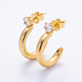 18K 25mm Clear CZ C-Shaped Hoop Earrings