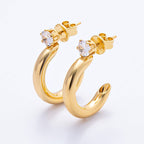 18K 25mm Clear CZ C-Shaped Hoop Earrings