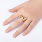 16K Gold Filled Micro Paved CZ Foil Wavy Abstract Statement Ring