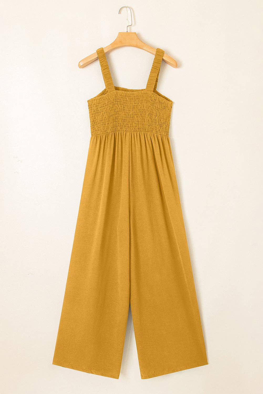 Smocked Wide Leg Jumpsuit with Pockets: Ginger