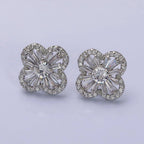 Silver Gold Filled Clover Quatrefoil Baguette CZ Stud Earrings