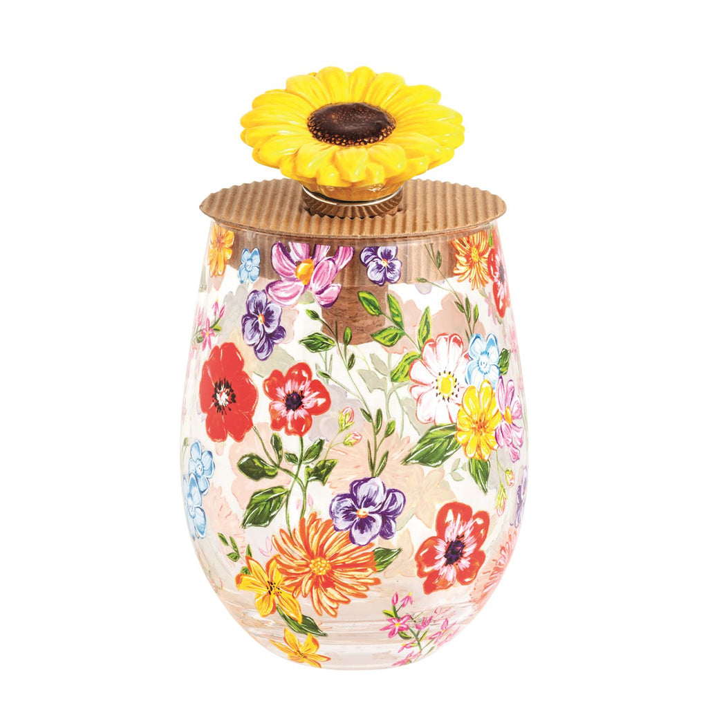 Floral Wine Glasses and Stopper