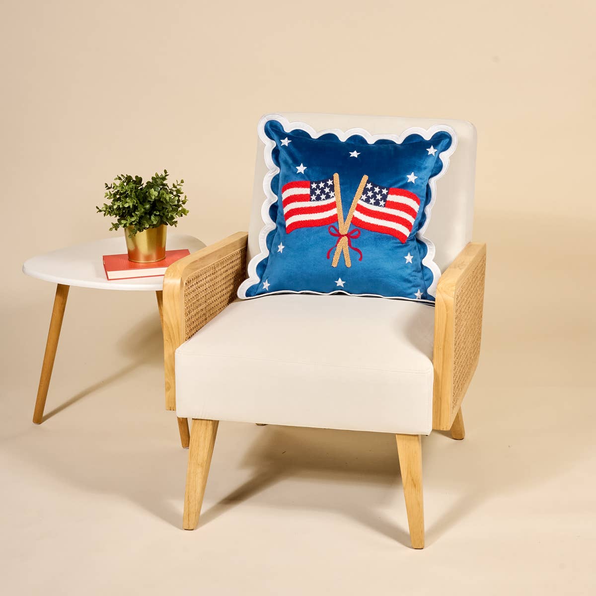 Scalloped Square Throw Pillow–American Flags