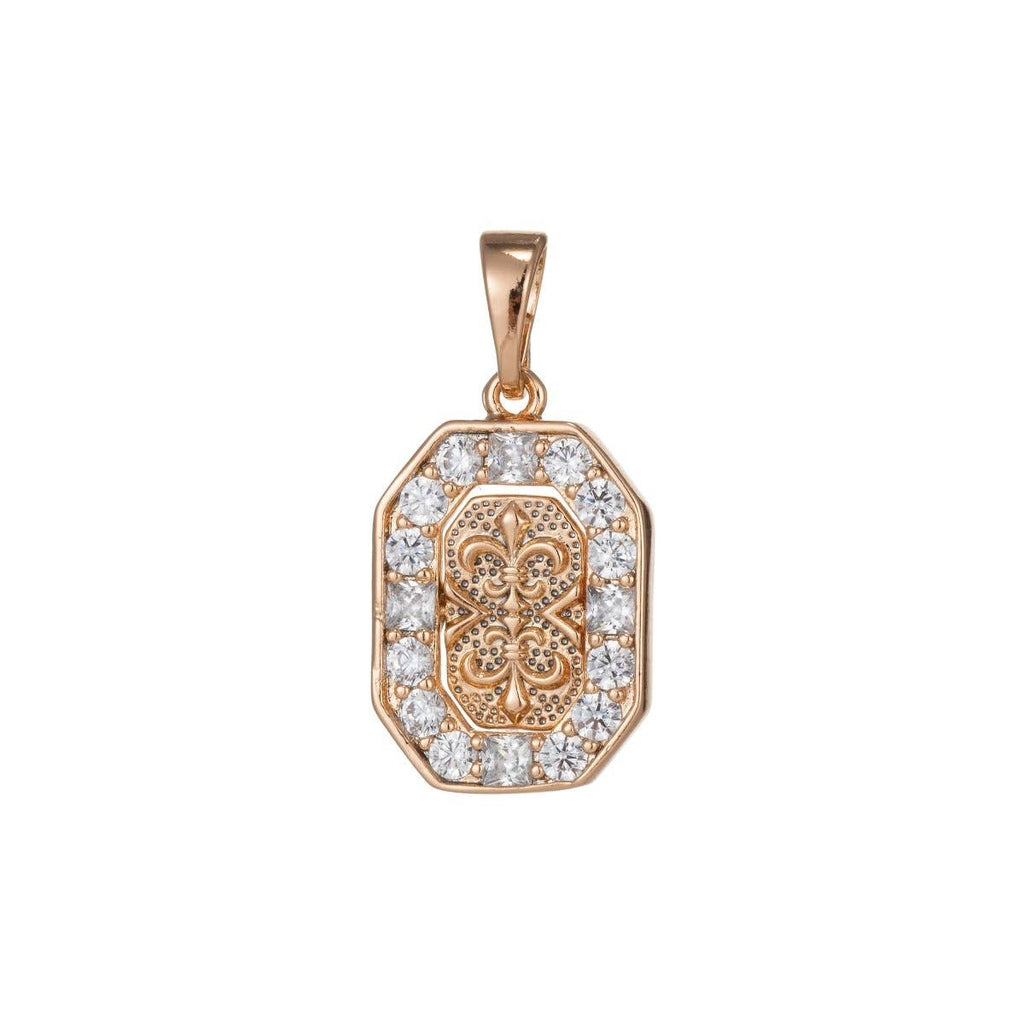18k Gold Filled fleur de lis Pendant for Necklace Charm Micro Pave Medallion Pendant