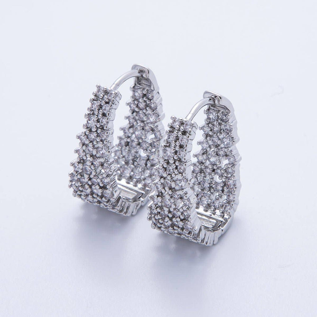 14K Gold Filled 24mm Cluster Micro Paved CZ Hoop Earrings Silver or Gold