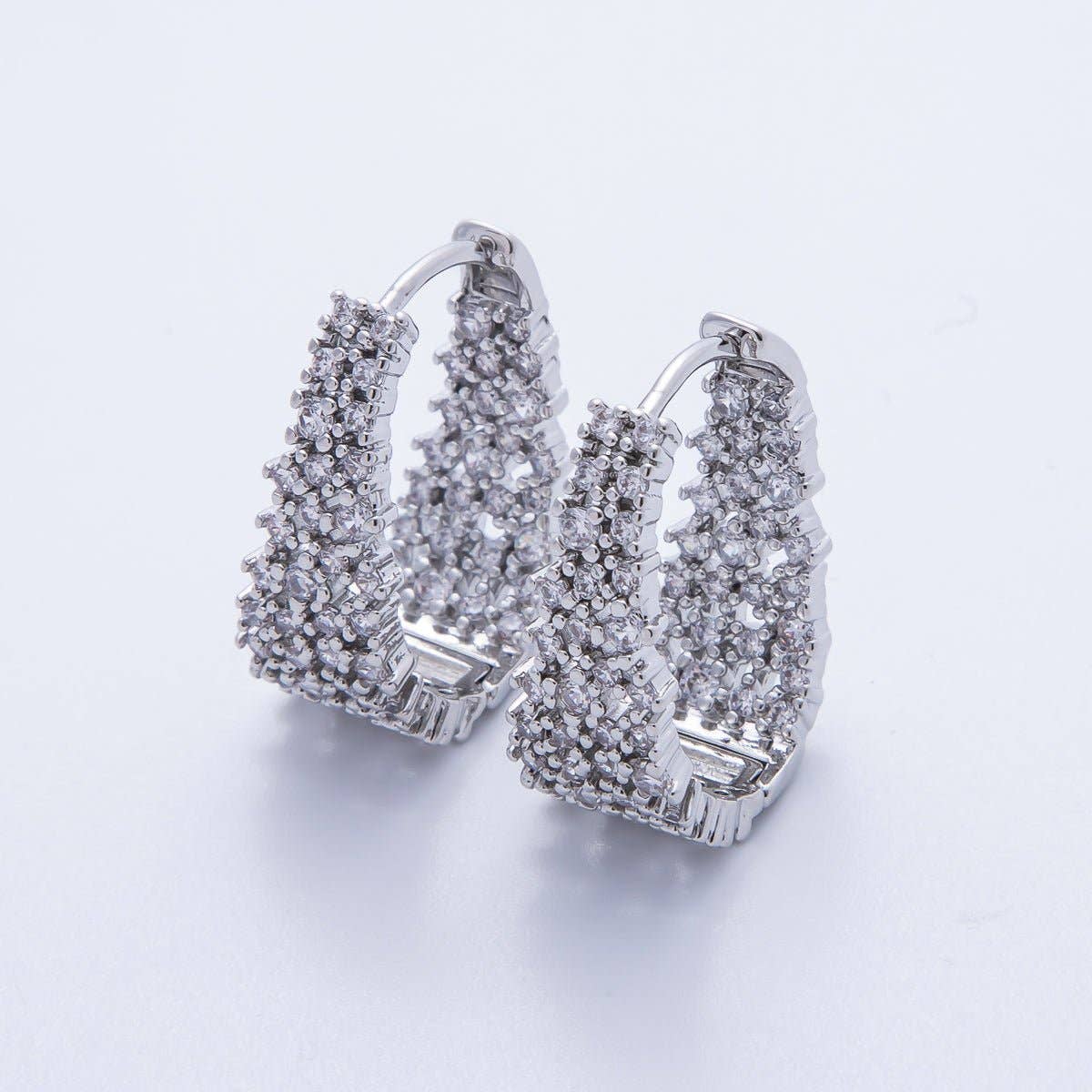 14K Gold Filled 24mm Cluster Micro Paved CZ Hoop Earrings Silver or Gold