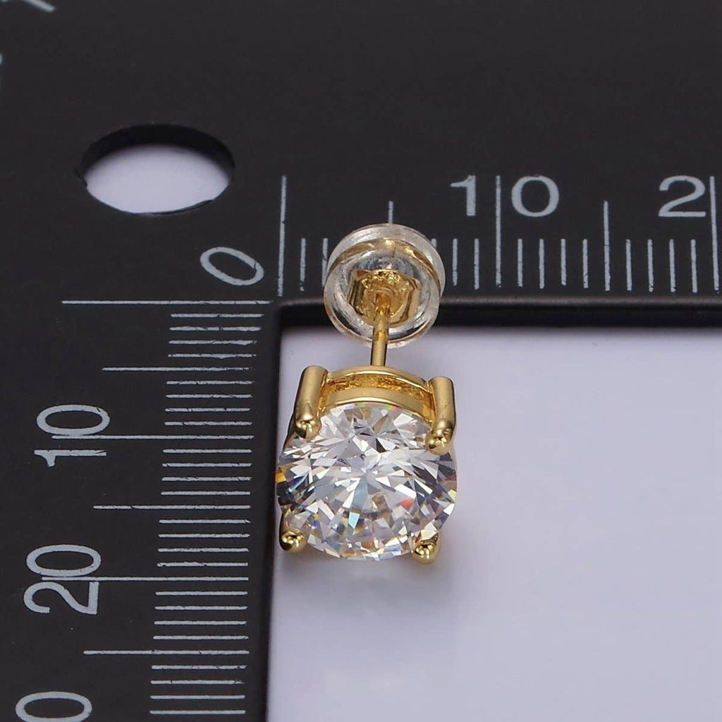 14K Gold Filled 8mm Clear CZ Round Bezel Stud Earrings
