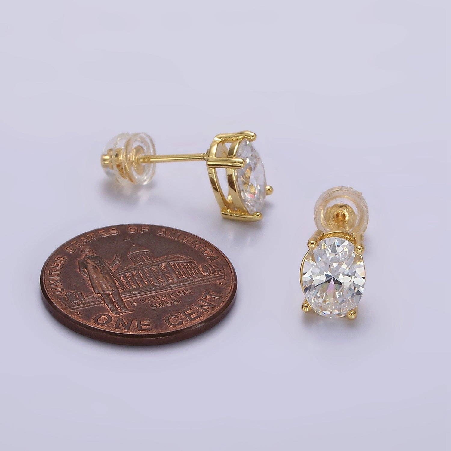 14K Gold Filled 8mm Clear CZ Oval Stud Earrings