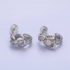 White Gold Filled Clear Baguette Bar Abstract Twirl Stud Earrings