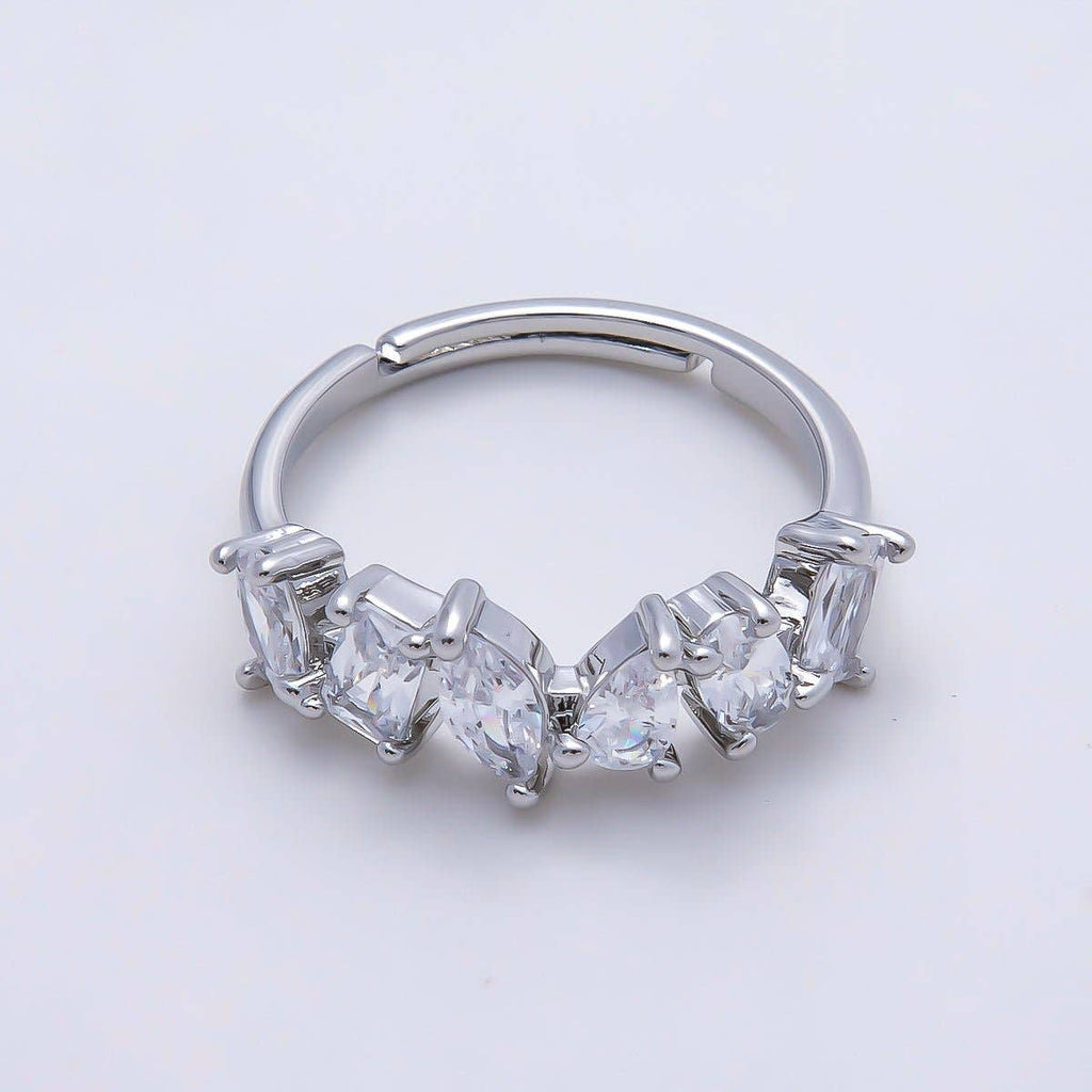 16K Gold Filled Clear CZ Multi Cluster Ring in Silver