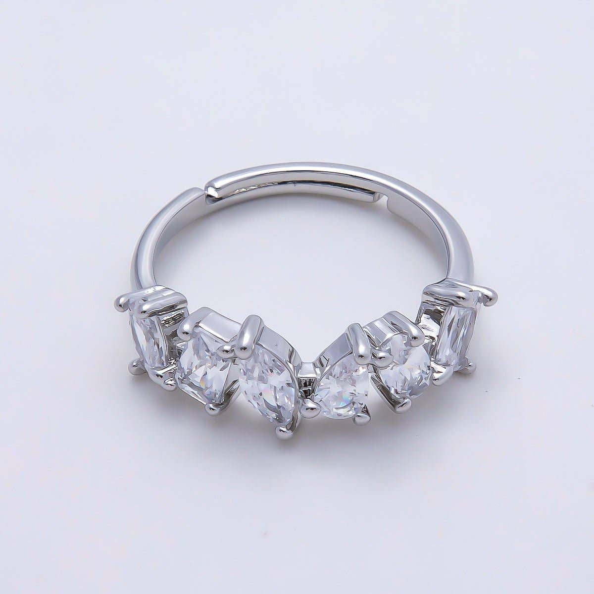 16K Gold Filled Clear CZ Multi Cluster Ring in Silver