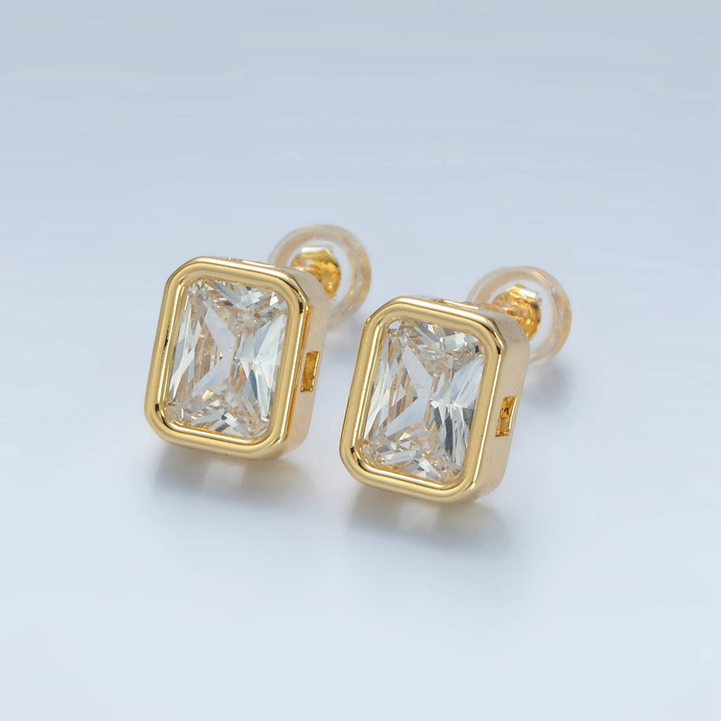 24K Gold Filled Clear CZ Bezel Stud Earring