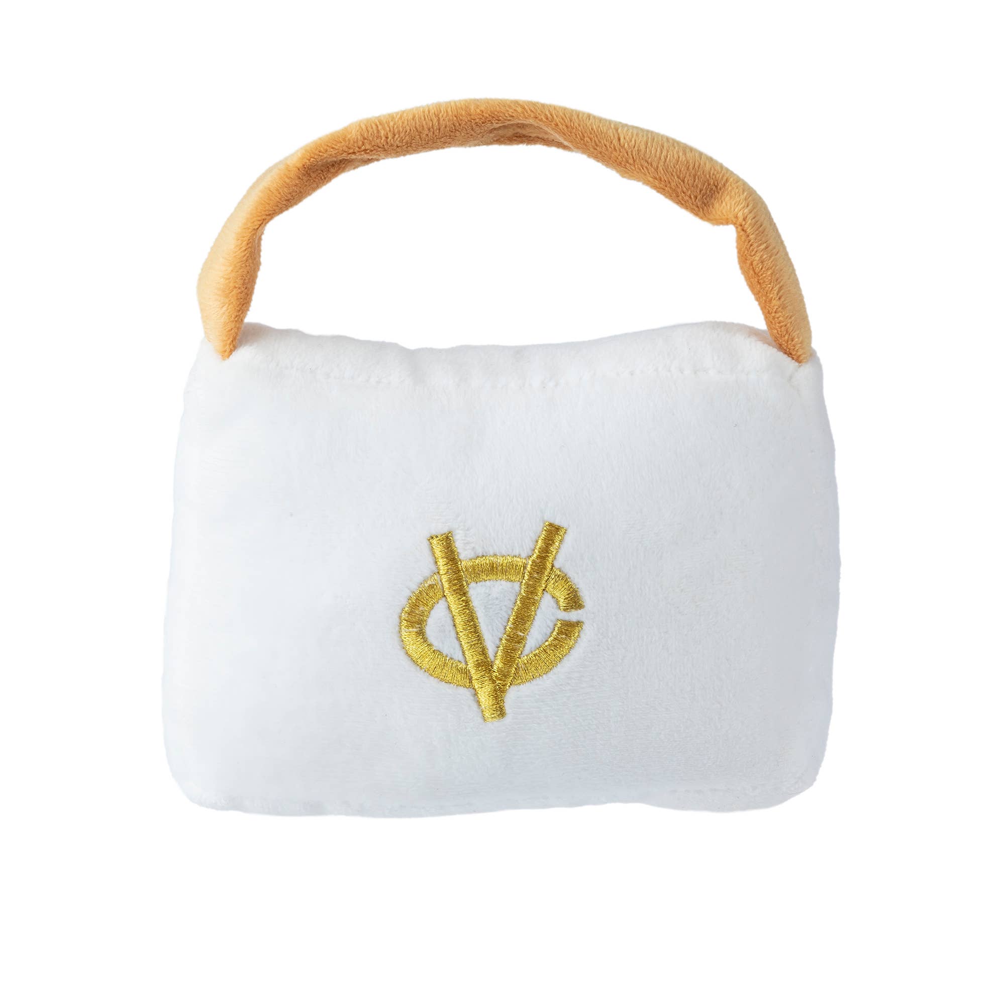 White Chewy Vuiton Purses Squeaker Dog Toy: Small / Mini