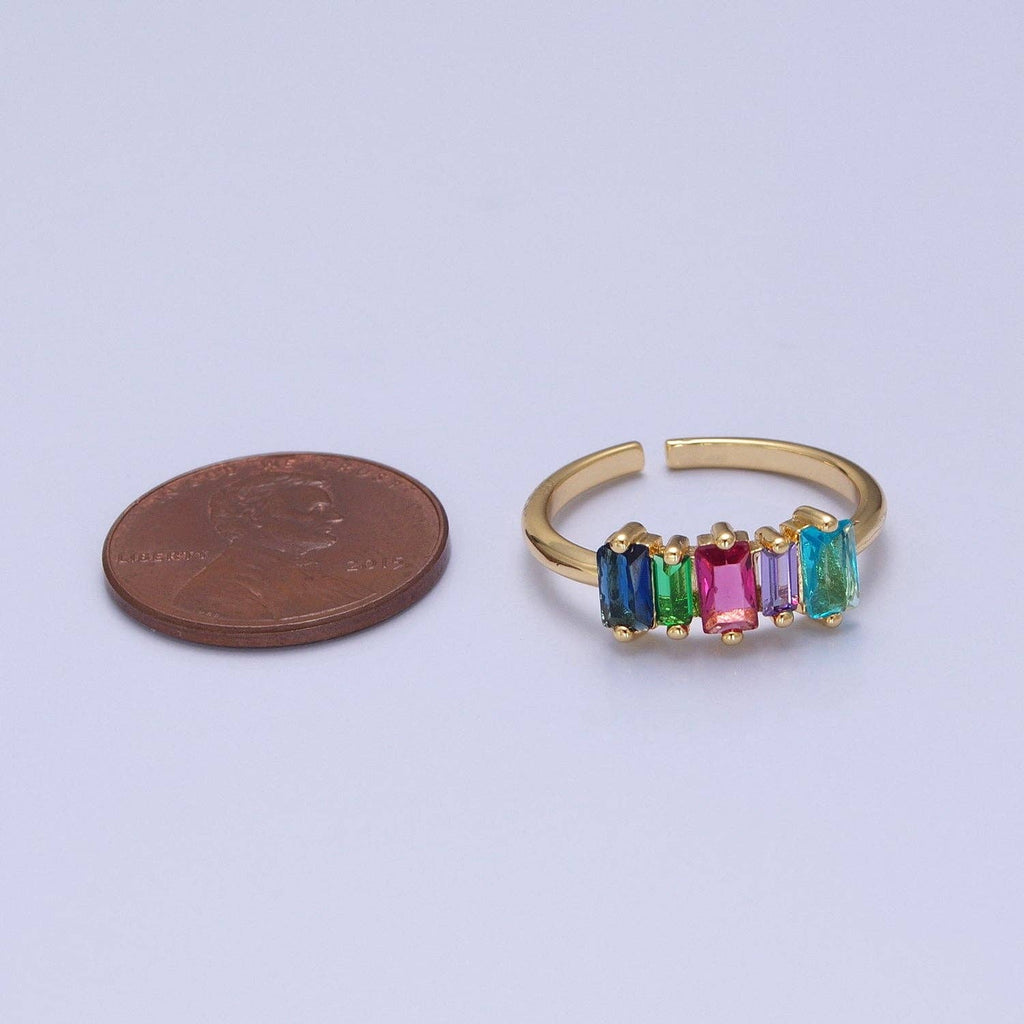 14K Gold Filled Minimalist Colorful Baguette Ring, Gold Mini