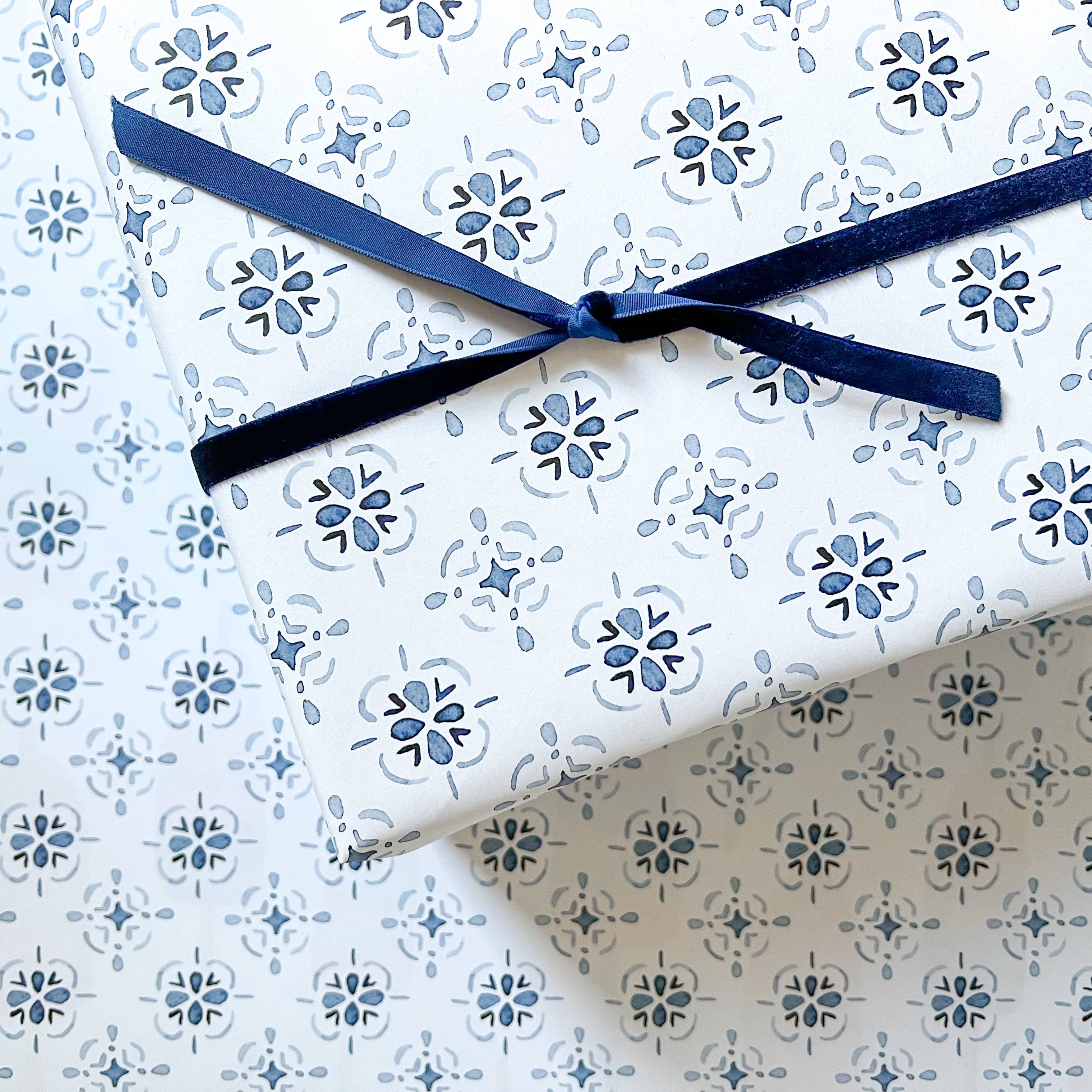 Blue Watercolor Medallion Gift Wrap