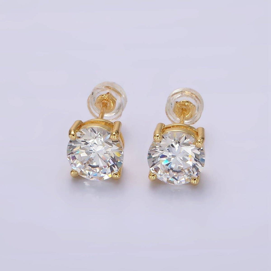 14K Gold Filled 8mm Clear CZ Round Bezel Stud Earrings