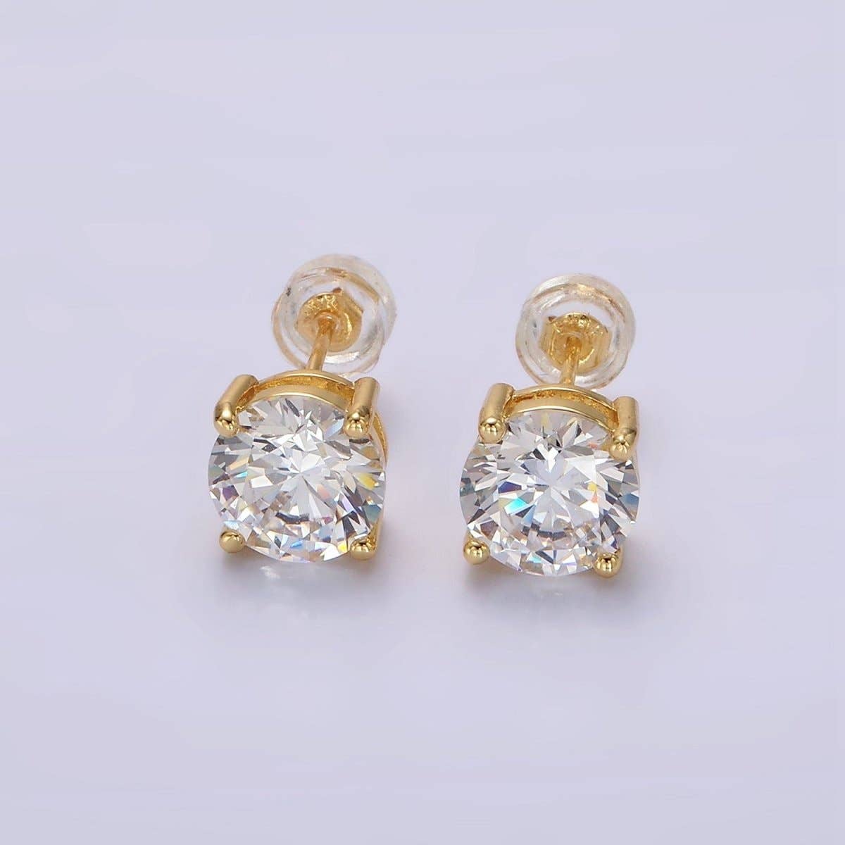 14K Gold Filled 8mm Clear CZ Round Bezel Stud Earrings