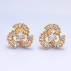 24K Gold Filled CZ Round Baguette Circular Geometric Stud Earrings