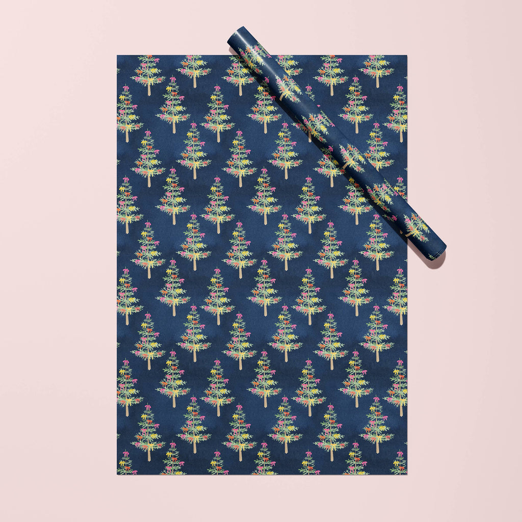 Whimsical Christmas Trees with Bows Gift Wrap