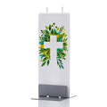 Flat Hand-crafted Candle - Cross with Greenery