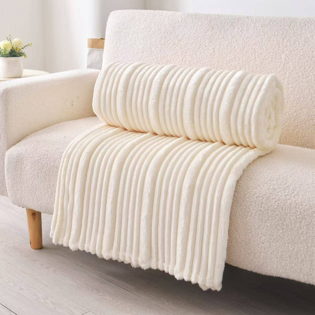 Plush Throw – Ultra Soft Ribbed Blanket Texture: 50x60" Off-White