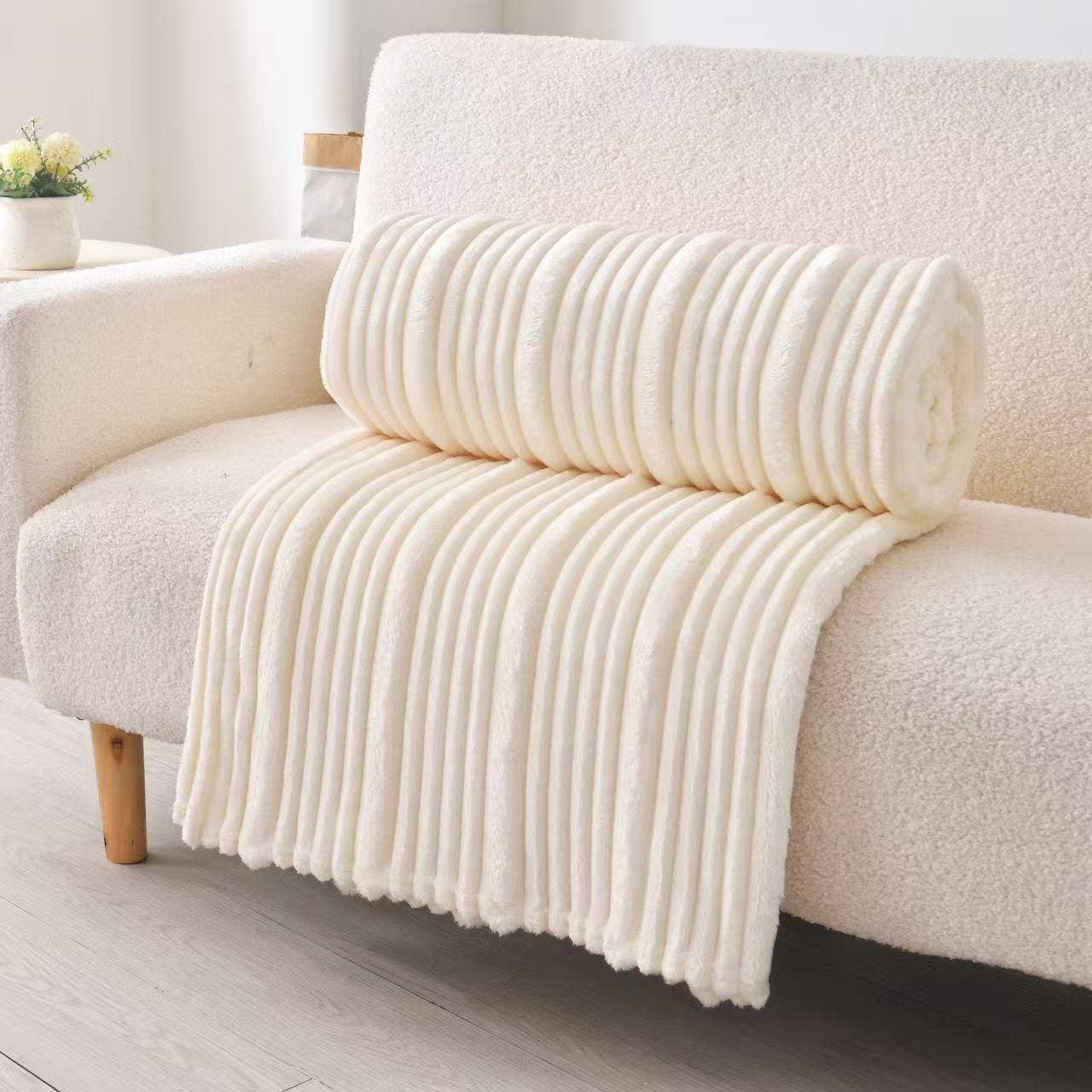 Plush Throw – Ultra Soft Ribbed Blanket Texture: 50x60" Off-White