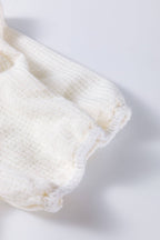 Floral Bow Tie Back Bubble Sleeve Peplum Top: White