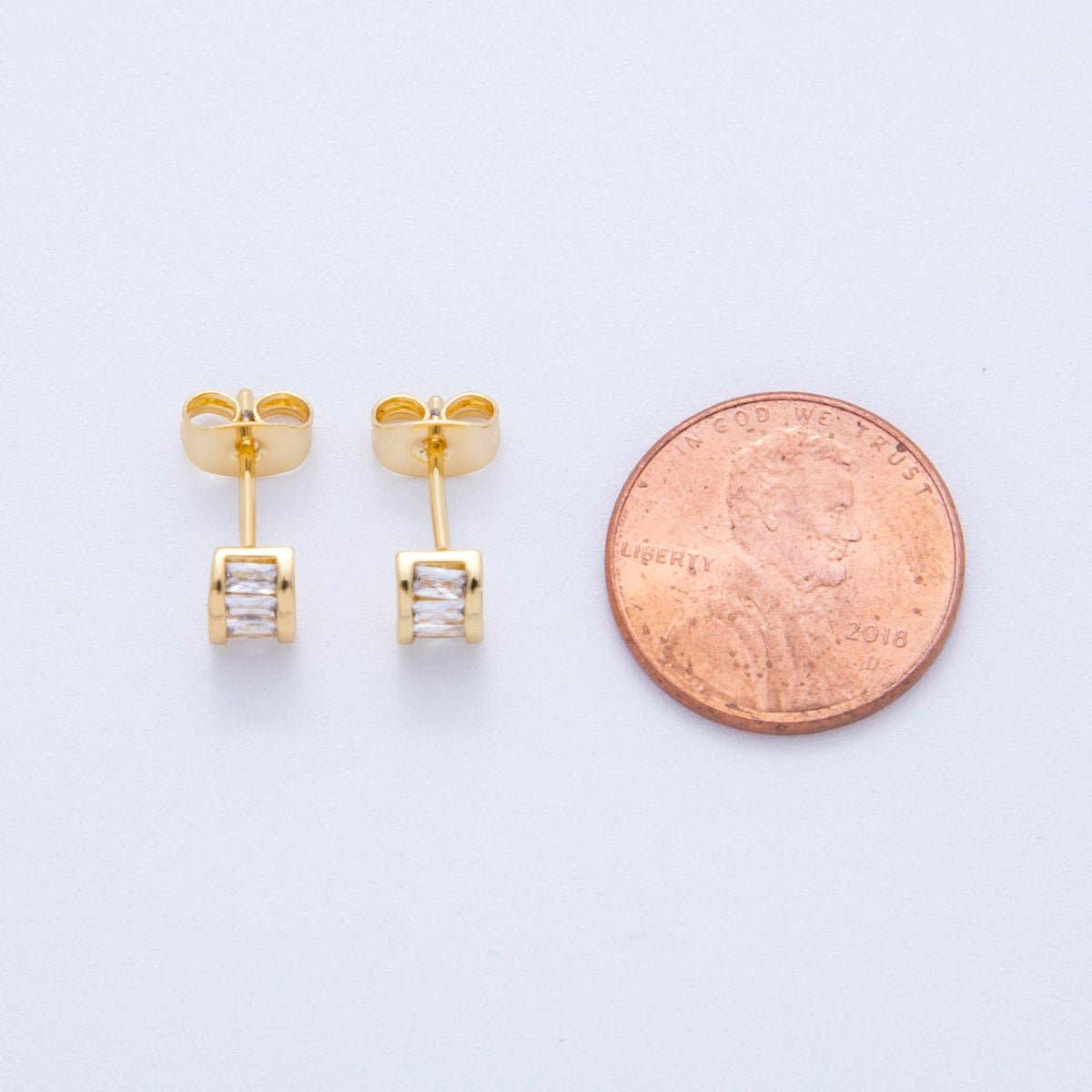 18K Gold Filled Clear Baguette Cube CZ Box Stud Earrings