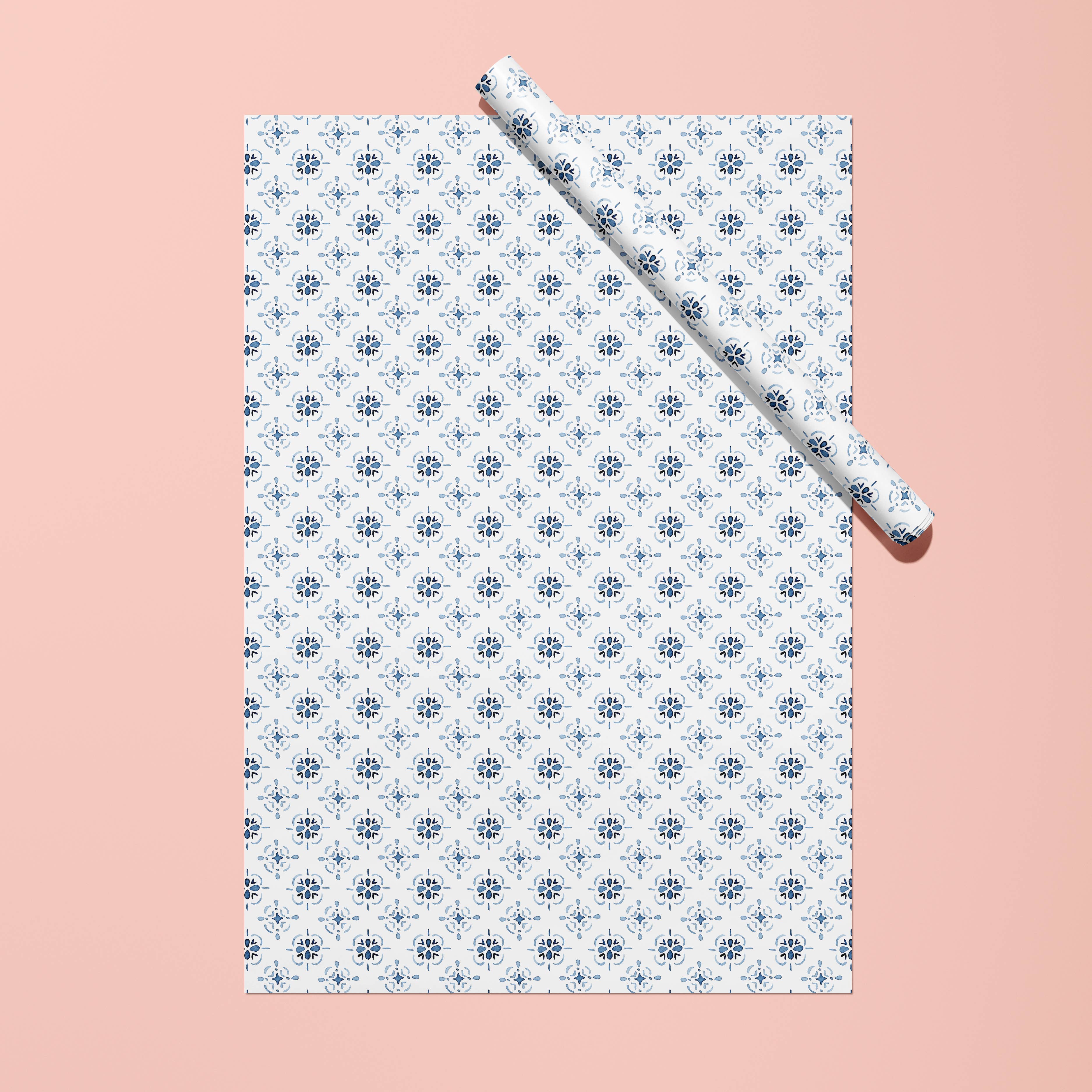 Blue Watercolor Medallion Gift Wrap