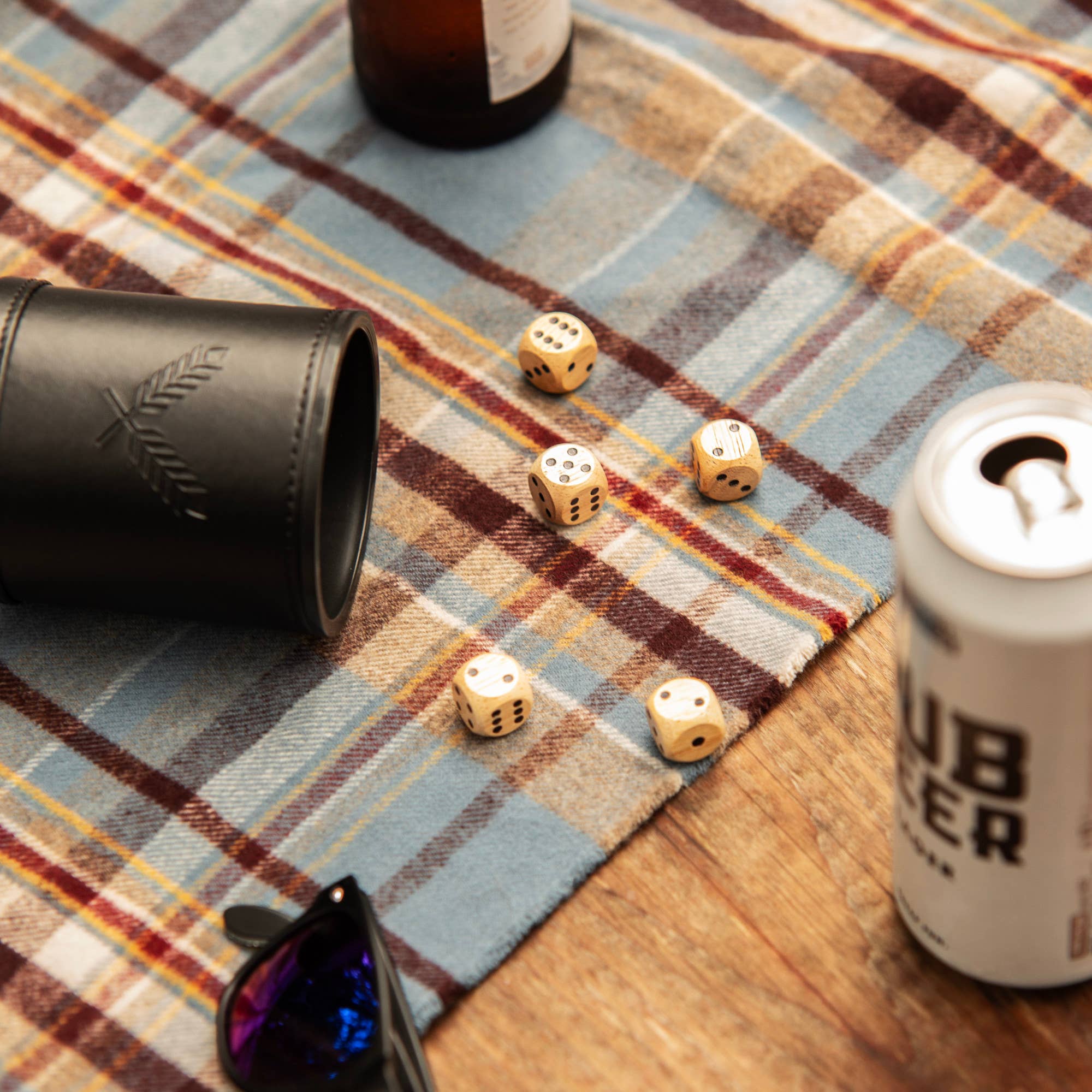 Wood Dice and Faux Leather Dice Cup Drinking Game Set