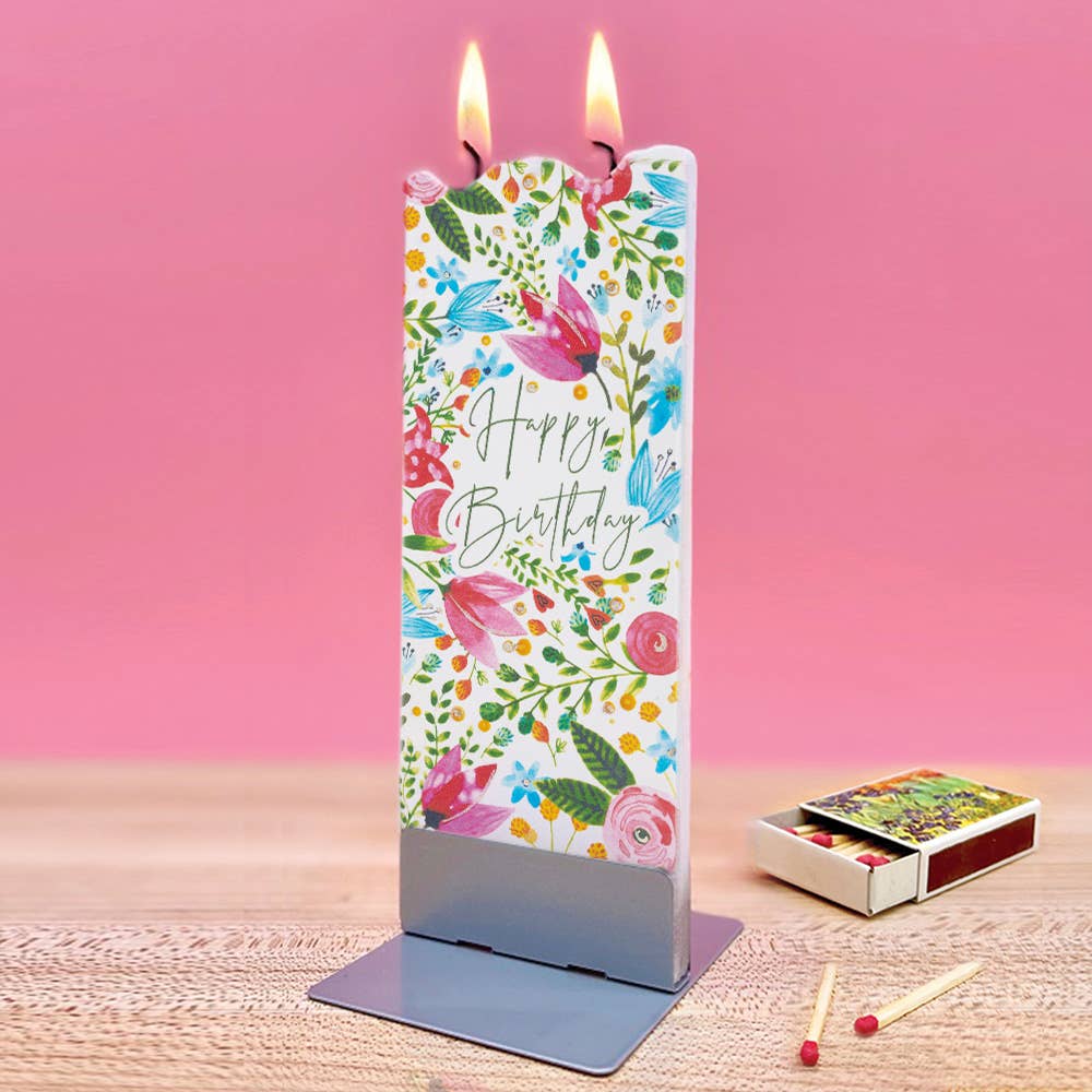 Flat Hand-Crafted 6" Candle - Watercolor Florals Birthday