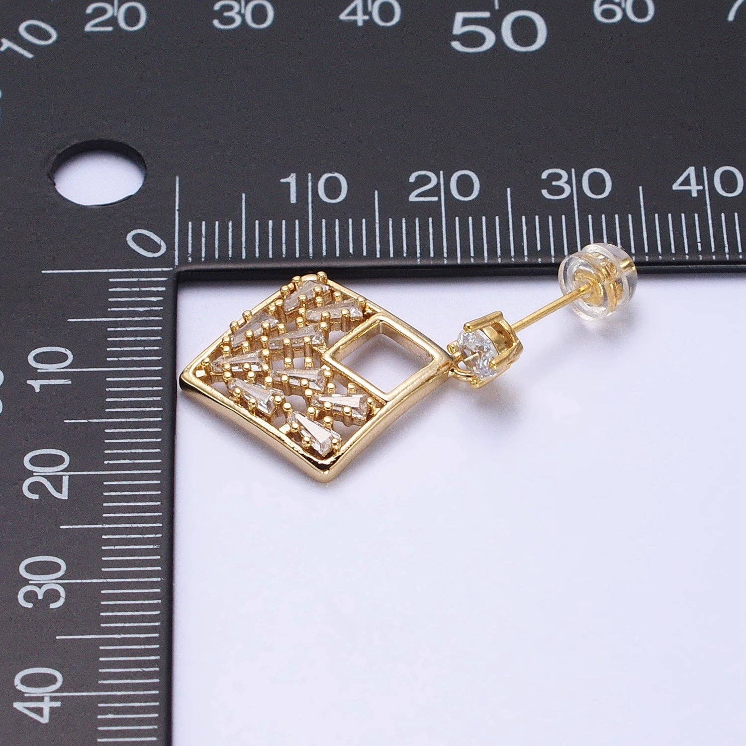 Gold Rhombus Dangle Stud Earring