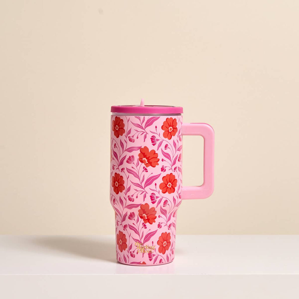 20 oz Lifestyle Flip Straw Tumbler–Poppin' Petals Hot Pink
